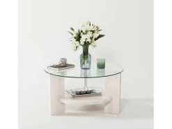 Mesa De Centro*Dmora Mesa de sala de estar Dcaporal, Mesa de café, Porta-revistas para sofá, Prateleira para sala de estar, 75x75h40 cm, Branco