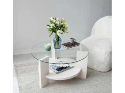 Mesa De Centro*Dmora Mesa de sala de estar Dcaporal, Mesa de café, Porta-revistas para sofá, Prateleira para sala de estar, 75x75h40 cm, Branco