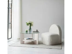 Mesa De Centro*Dmora Mesa de sala de estar Dcaporal, Mesa de café, Porta-revistas para sofá, Prateleira para sala de estar, 75x75h40 cm, Branco