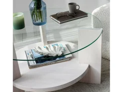 Mesa De Centro*Dmora Mesa de sala de estar Dcaporal, Mesa de café, Porta-revistas para sofá, Prateleira para sala de estar, 75x75h40 cm, Branco