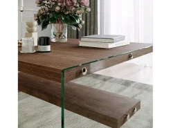 Dmora Mesa de sala de estar Dembél, Mesa baixa para café, Porta-revistas para sofá, Prateleira para sala de estar, 75x75h40 cm, Nogueira^ Mesa De Centro