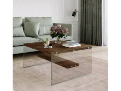 Dmora Mesa de sala de estar Dembél, Mesa baixa para café, Porta-revistas para sofá, Prateleira para sala de estar, 75x75h40 cm, Nogueira^ Mesa De Centro