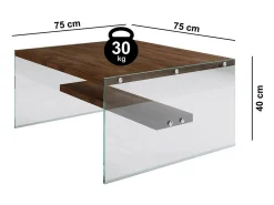 Dmora Mesa de sala de estar Dembél, Mesa baixa para café, Porta-revistas para sofá, Prateleira para sala de estar, 75x75h40 cm, Nogueira^ Mesa De Centro
