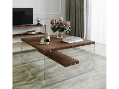 Dmora Mesa de sala de estar Dembél, Mesa baixa para café, Porta-revistas para sofá, Prateleira para sala de estar, 75x75h40 cm, Nogueira^ Mesa De Centro