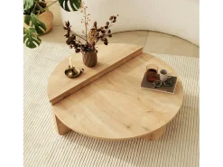 Mesa De Centro|Dmora Mesa de sala de estar Dgiarett, Mesa de café, Suporte de revistas para sofá, Prateleira para sala de estar, 90x90h35 cm, Carvalho Castanho