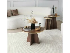 Mesa De Centro*Dmora Mesa de sala de estar Dkluiver, Mesa de café, Porta-revista para sofá, Prateleira para sala de estar, 60x60h40 cm, Ouro e Noz Dourado