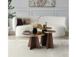 Mesa De Centro*Dmora Mesa de sala de estar Dkluiver, Mesa de café, Porta-revista para sofá, Prateleira para sala de estar, 60x60h40 cm, Ouro e Noz Dourado