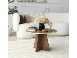 Mesa De Centro*Dmora Mesa de sala de estar Dkluiver, Mesa de café, Porta-revista para sofá, Prateleira para sala de estar, 60x60h40 cm, Ouro e Noz Dourado
