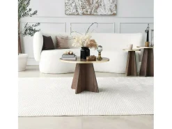 Mesa De Centro*Dmora Mesa de sala de estar Dkluiver, Mesa de café, Porta-revista para sofá, Prateleira para sala de estar, 60x60h40 cm, Ouro e Noz Dourado