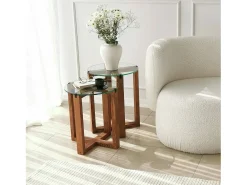 Mesa De Centro*Dmora Mesa de sala de estar Dlangell, Mesa de café, Suporte de revistas para sofá, Prateleira de sala de estar, 40x40h50 cm, Noz Castanho