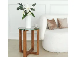 Mesa De Centro*Dmora Mesa de sala de estar Dlangell, Mesa de café, Suporte de revistas para sofá, Prateleira de sala de estar, 40x40h50 cm, Noz Castanho