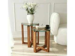 Mesa De Centro*Dmora Mesa de sala de estar Dlangell, Mesa de café, Suporte de revistas para sofá, Prateleira de sala de estar, 40x40h50 cm, Noz Castanho