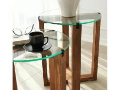 Mesa De Centro*Dmora Mesa de sala de estar Dlangell, Mesa de café, Suporte de revistas para sofá, Prateleira de sala de estar, 40x40h50 cm, Noz Castanho