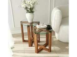 Mesa De Centro*Dmora Mesa de sala de estar Dlangell, Mesa de café, Suporte de revistas para sofá, Prateleira de sala de estar, 40x40h50 cm, Noz Castanho