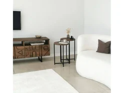Dmora Mesa de sala de estar Dluperin, Mesa de café, Suporte de revistas para sofá, Prateleira para sala de estar, 70x35h55 cm, Nogueira^ Mesa De Apoio