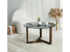 Mesa De Centro|Dmora Mesa de sala de estar Dperalt, mesa baSso de café, porta-revistas para sofá, prateleira para sala de estar, 75x75h40 cm, Tortora Cinzento