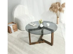 Mesa De Centro|Dmora Mesa de sala de estar Dperalt, mesa baSso de café, porta-revistas para sofá, prateleira para sala de estar, 75x75h40 cm, Tortora Cinzento