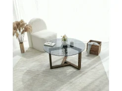 Mesa De Centro|Dmora Mesa de sala de estar Dperalt, mesa baSso de café, porta-revistas para sofá, prateleira para sala de estar, 75x75h40 cm, Tortora Cinzento