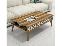 Dmora Mesa de sala de estar Dplant, Mesa de café, Suporte de revistas para sofá, Prateleira para sala de estar, 105x60h37 cm, Noz e Branco^ Mesa De Centro