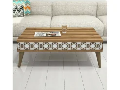 Dmora Mesa de sala de estar Dplant, Mesa de café, Suporte de revistas para sofá, Prateleira para sala de estar, 105x60h37 cm, Noz e Branco^ Mesa De Centro