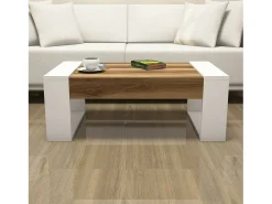 Online Dmora Mesa de salOito Dmilanes, Mesa de café, Porta-revistas para sofá, Prateleira de sala, 102x60h38 cm, Nogueira e Branco Castanho