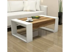 Online Dmora Mesa de salOito Dmilanes, Mesa de café, Porta-revistas para sofá, Prateleira de sala, 102x60h38 cm, Nogueira e Branco Castanho