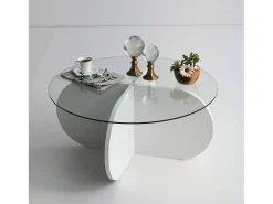 Best Dmora Mesa de salTto Dalcibiad, Mesa baixa para café, Porta-revistas para sofá, Prateleira para sala de estar, 75x75h35 cm, Branco