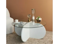 Best Dmora Mesa de salTto Dalcibiad, Mesa baixa para café, Porta-revistas para sofá, Prateleira para sala de estar, 75x75h35 cm, Branco