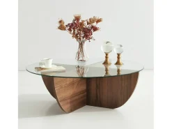 Mesa De Centro|Dmora Mesa de salTto Dpere, Mesa de café, Porta-revistas para sofá, Prateleira para sala de estar, 90x90h30 cm, Noz Castanho