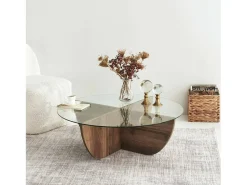 Mesa De Centro|Dmora Mesa de salTto Dpere, Mesa de café, Porta-revistas para sofá, Prateleira para sala de estar, 90x90h30 cm, Noz Castanho