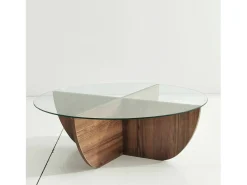 Mesa De Centro|Dmora Mesa de salTto Dpere, Mesa de café, Porta-revistas para sofá, Prateleira para sala de estar, 90x90h30 cm, Noz Castanho