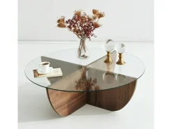 Mesa De Centro|Dmora Mesa de salTto Dpere, Mesa de café, Porta-revistas para sofá, Prateleira para sala de estar, 90x90h30 cm, Noz Castanho