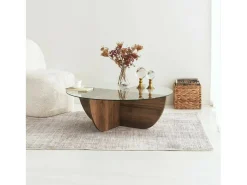 Mesa De Centro|Dmora Mesa de salTto Dpere, Mesa de café, Porta-revistas para sofá, Prateleira para sala de estar, 90x90h30 cm, Noz Castanho