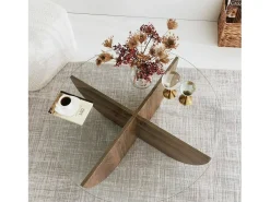 Mesa De Centro|Dmora Mesa de salTto Dpere, Mesa de café, Porta-revistas para sofá, Prateleira para sala de estar, 90x90h30 cm, Noz Castanho