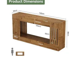 Consola*Tribesigns Mesa de Sofá de Madeira Sólida de 160cm, Mesa de Consola Rustica atrás do Sofá com Pernas de Listras Verticais, 2 Andares Castanho