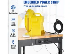 Mesa De Centro* Mesa de Trabalho Ajustável SucceBuy, 122x61x97 cm, com Tomada de Corrente, para Escritório, Casa, Garagem Castanho
