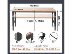 Consola| Mesa de Trabalho Ajustável SucceBuy, com Soquete, Carga Máxima de 1361 kg Natural claro