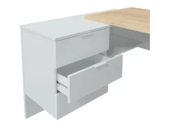 Consola|duehome Mesa de trabalho Blanco Artik (Blanco Mate) - Roble Canadian Natural claro