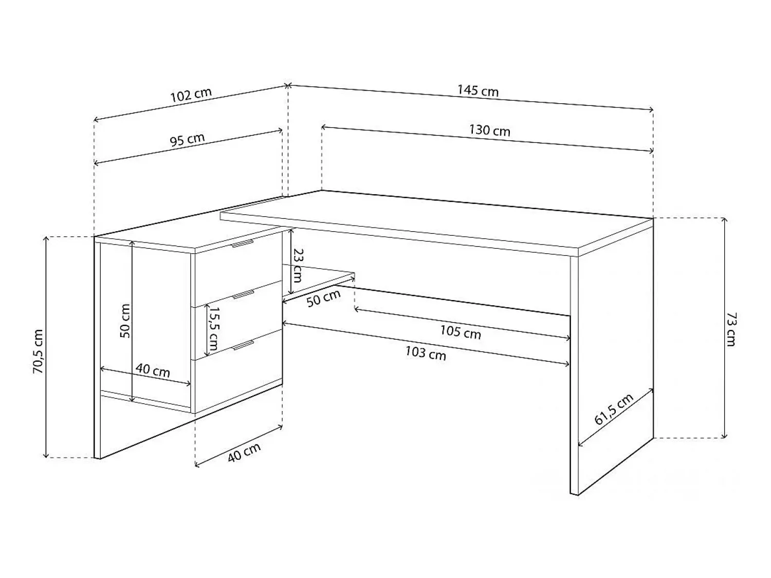 Consola|duehome Mesa de trabalho Blanco Artik (Blanco Mate) - Roble Canadian Natural claro