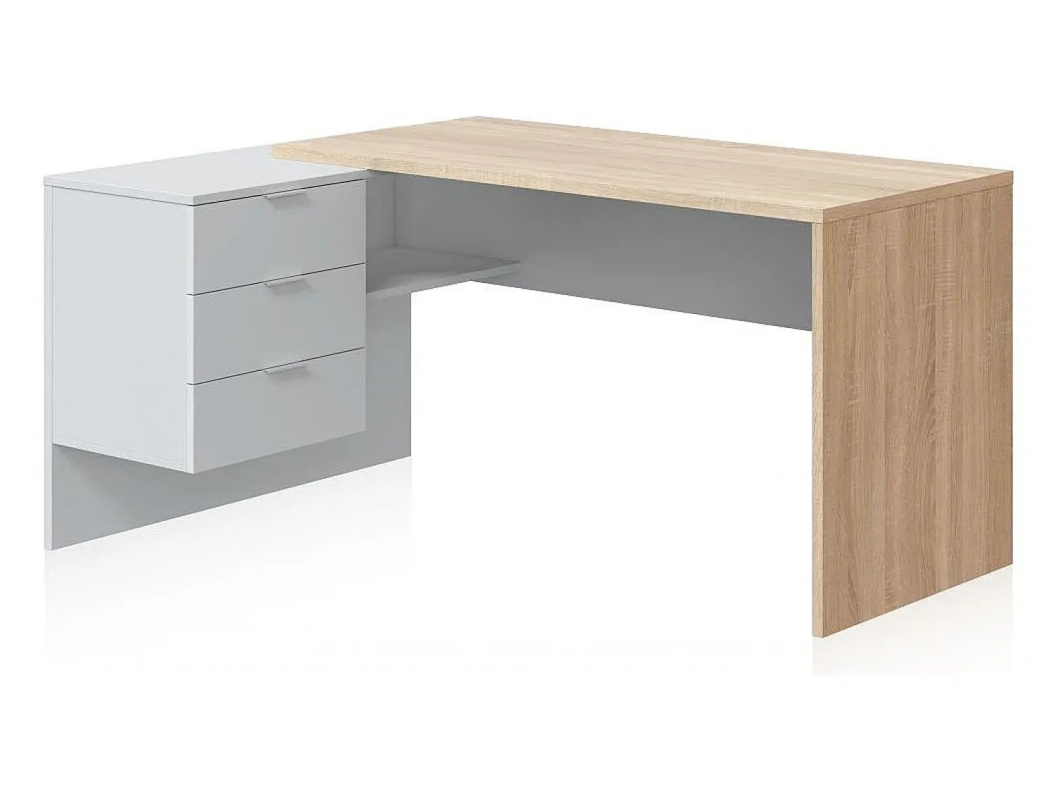 Consola|duehome Mesa de trabalho Blanco Artik (Blanco Mate) - Roble Canadian Natural claro