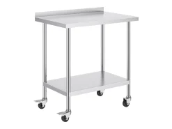 Móvel De Arrumação| Mesa de Trabalho Comercial em Aço Inoxidável SucceBuy, 91,4 x 61 x 100,6 cm, com Rodízios Prateado
