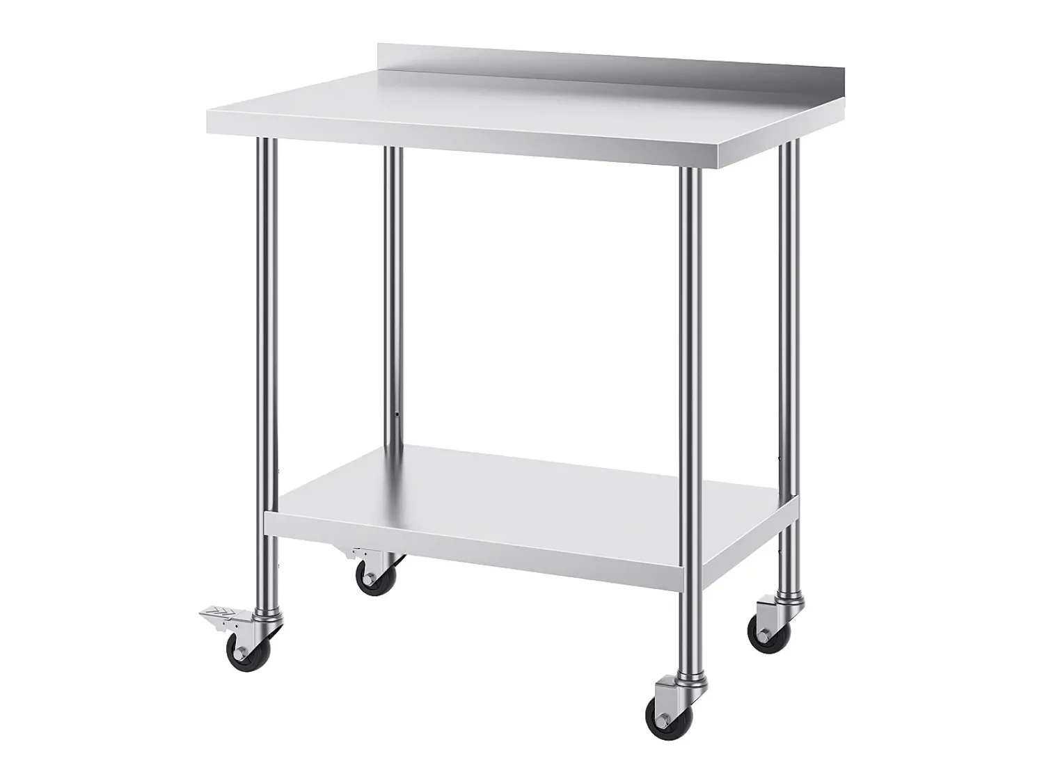 Móvel De Arrumação| Mesa de Trabalho Comercial em Aço Inoxidável SucceBuy, 91,4 x 61 x 100,6 cm, com Rodízios Prateado