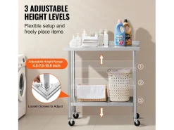 Móvel De Arrumação| Mesa de Trabalho Comercial em Aço Inoxidável SucceBuy, 91,4 x 61 x 100,6 cm, com Rodízios Prateado