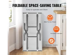Móvel De Arrumação| Mesa de Trabalho Cozinha SucceBuy, 122 x 76,2 cm, Mesa de Preparação Comercial Plegável, para Cozinha em Casa, Restaurante, Garagem Prateado