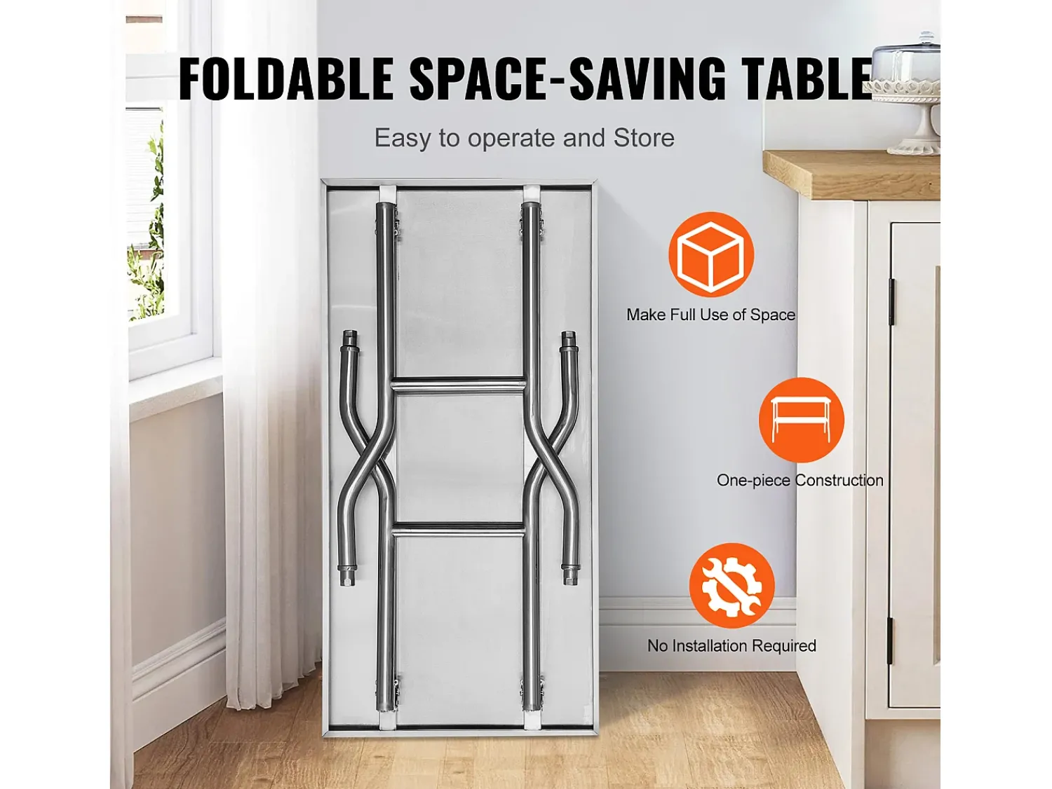 Móvel De Arrumação| Mesa de Trabalho Cozinha SucceBuy, 122 x 76,2 cm, Mesa de Preparação Comercial Plegável, para Cozinha em Casa, Restaurante, Garagem Prateado