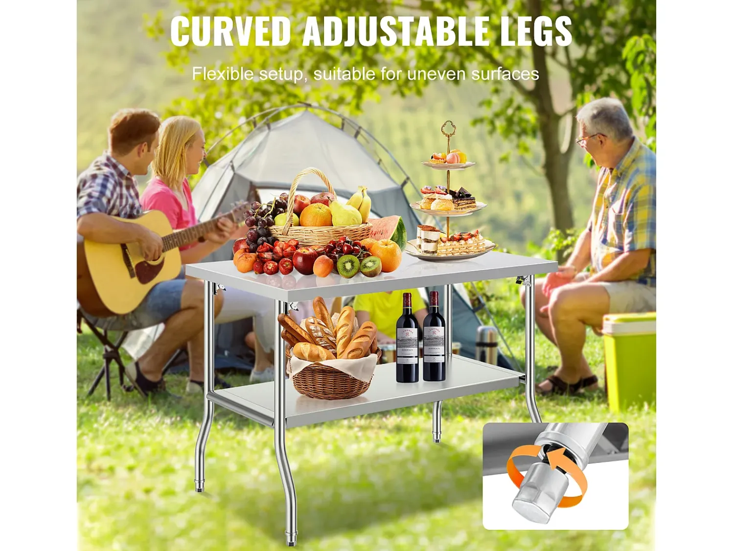 Móvel De Arrumação| Mesa de Trabalho Cozinha SucceBuy, 122 x 76,2 cm, Mesa de Preparação Comercial Plegável, para Cozinha em Casa, Restaurante, Garagem Prateado