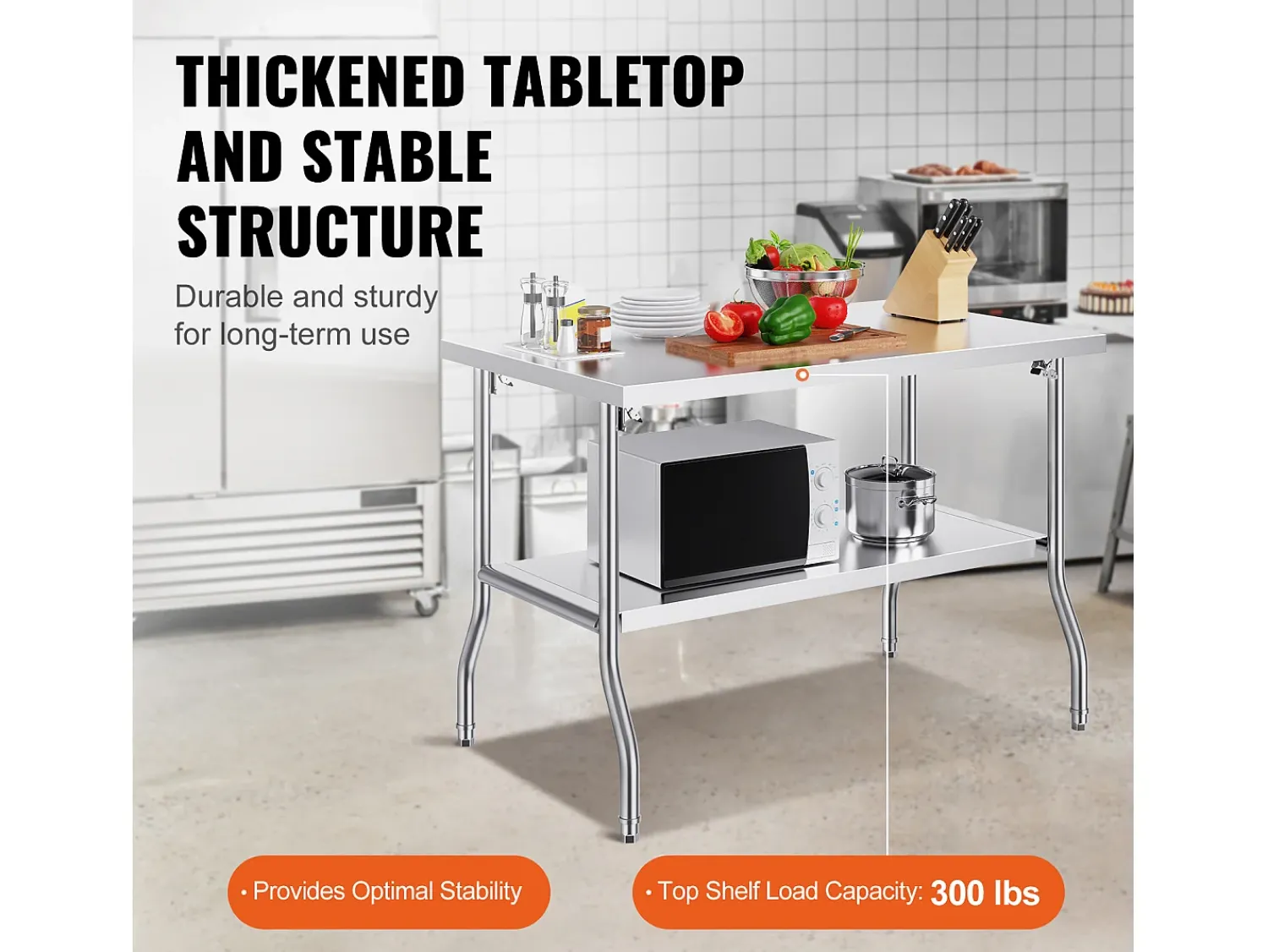 Móvel De Arrumação| Mesa de Trabalho Cozinha SucceBuy, 122 x 76,2 cm, Mesa de Preparação Comercial Plegável, para Cozinha em Casa, Restaurante, Garagem Prateado