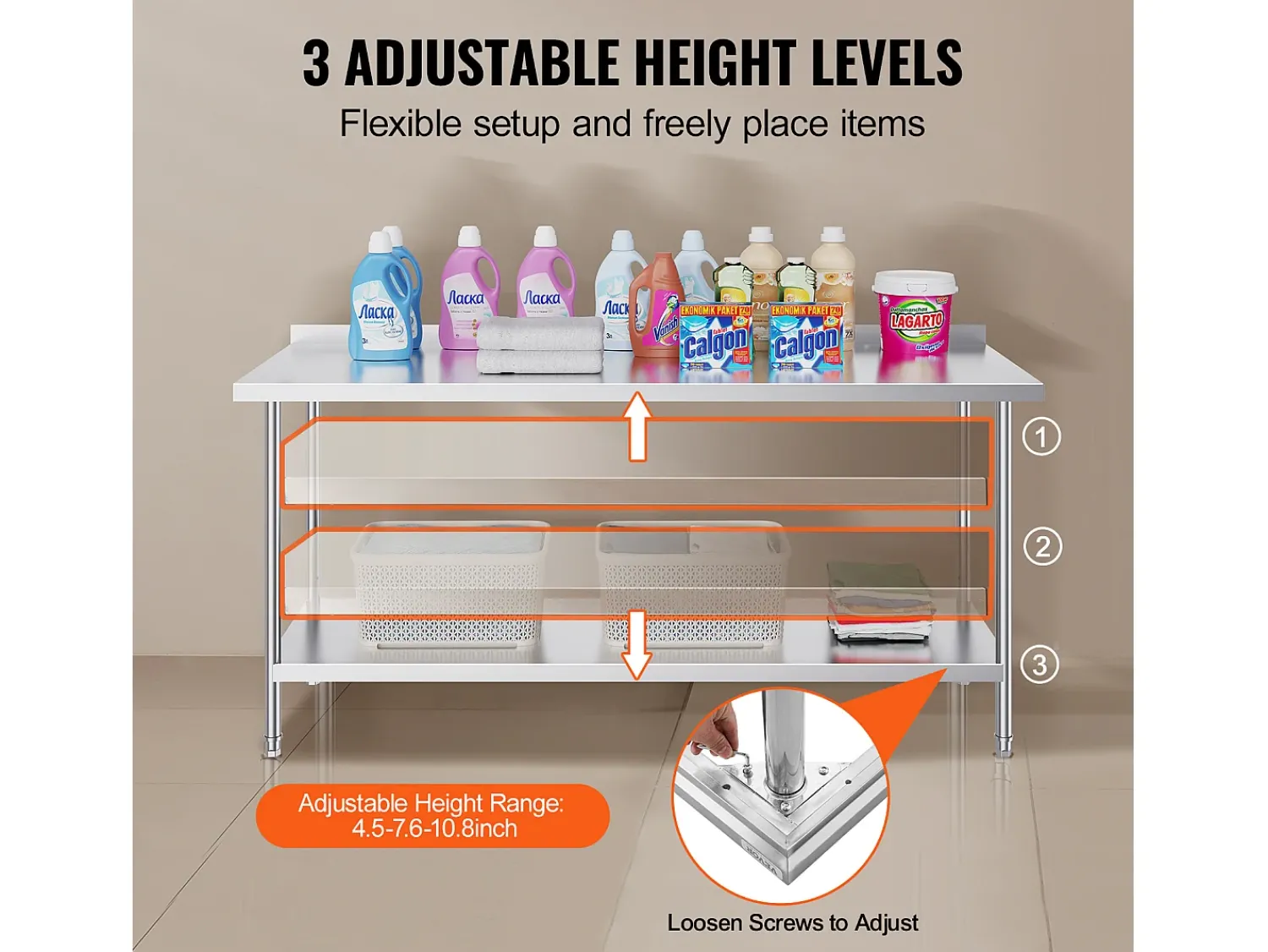 Mesa de Trabalho Cozinha SucceBuy, 61 x 182,9 cm, Mesa de Preparação de Alimentos, para a Preparação na Cozinha, no Restaurante e no Ateliê^ Móvel De Arrumação