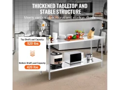 Mesa de Trabalho Cozinha SucceBuy, 61 x 182,9 cm, Mesa de Preparação de Alimentos, para a Preparação na Cozinha, no Restaurante e no Ateliê^ Móvel De Arrumação
