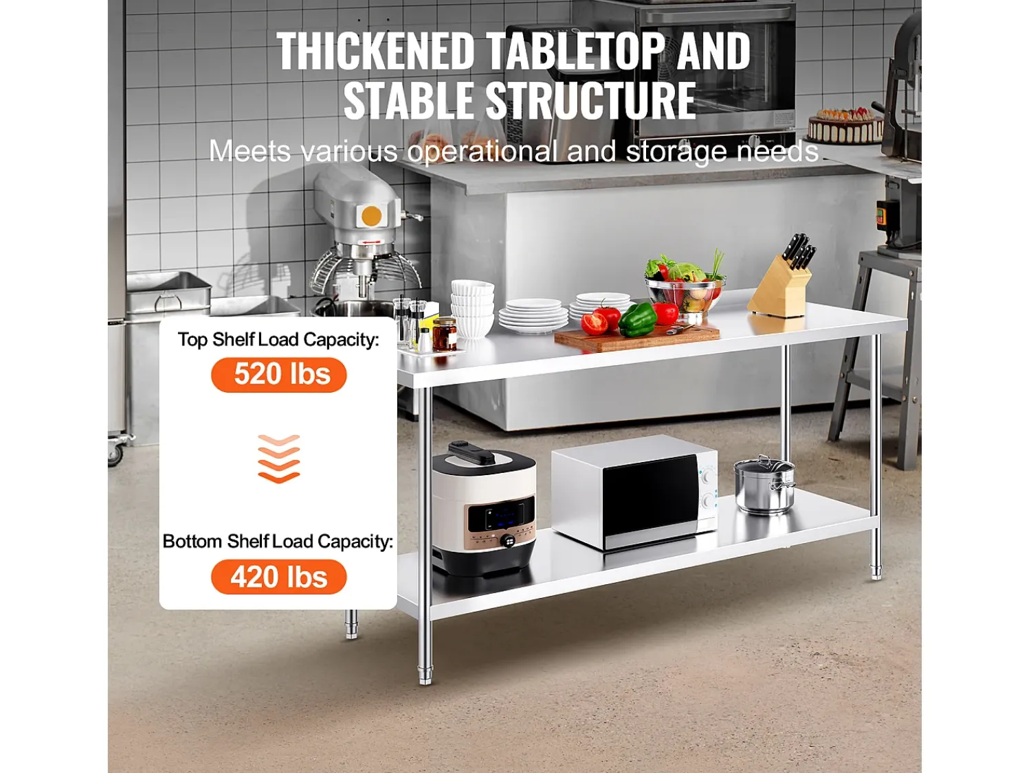 Mesa de Trabalho Cozinha SucceBuy, 61 x 182,9 cm, Mesa de Preparação de Alimentos, para a Preparação na Cozinha, no Restaurante e no Ateliê^ Móvel De Arrumação